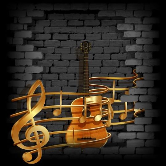 Music background with vintage brick wall vectors 07  
