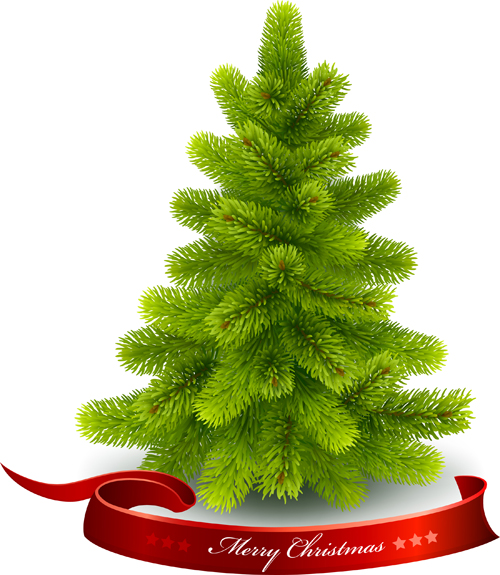 Needles christmas tree with red ribbon vector  