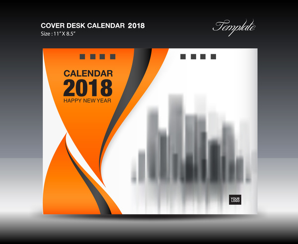 Abdeckungsschablonenvektor 01 des orange Tischkalenders 2018  