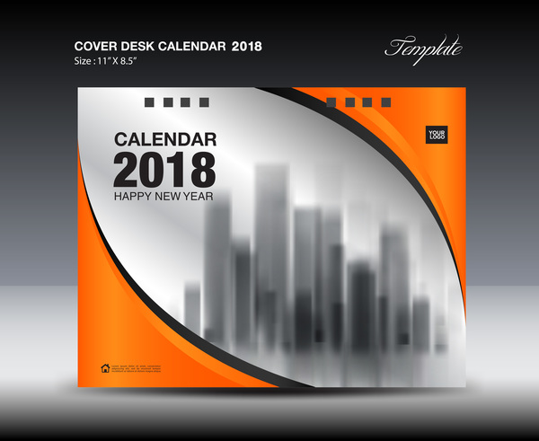 Orange desk calendar 2018 cover template vector 10  