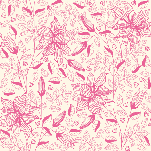 Pink outlines flower seamless pattern vector 02  