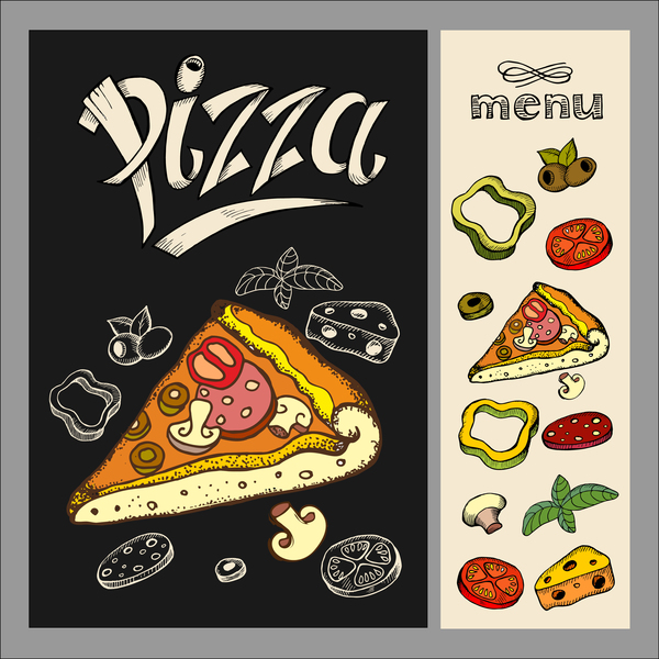 Pizza restaurant menu hand drawn vector  