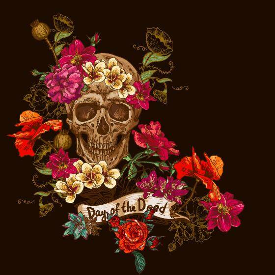 Poppy flower with skull vector background 01  