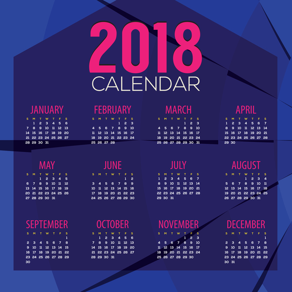 Calendrier 2018 violet avec le vecteur de lignes ondulées 02  