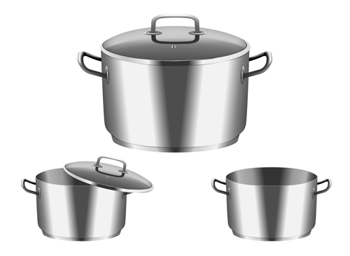Realistic metal pan with cover vector  