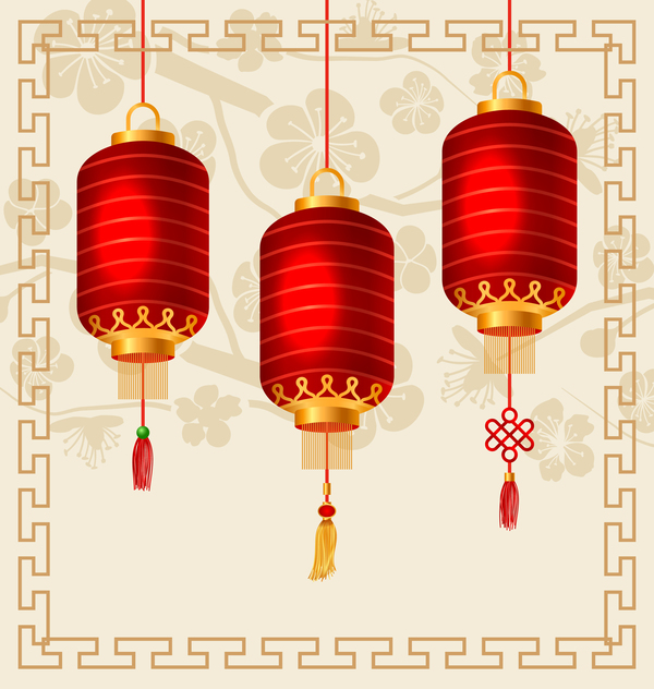 Red lantern with new year frame background material 01  