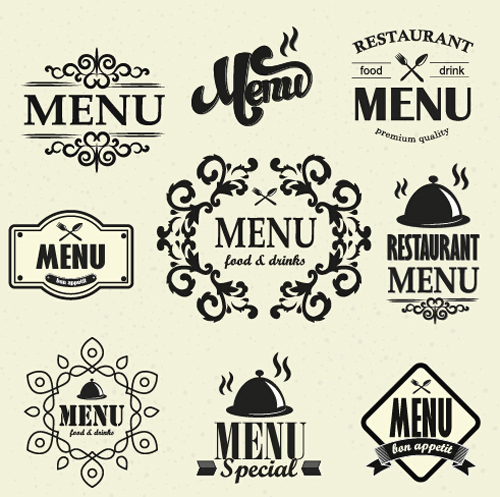 Restaurant menu labels vintage vector 03  