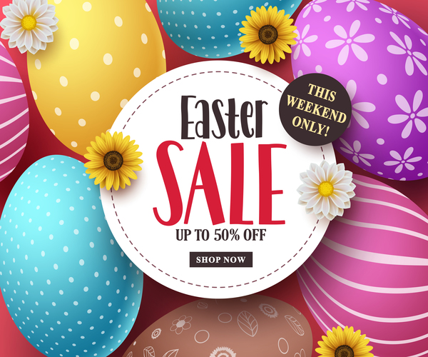 Round easter sale card with easter egg vector 02  