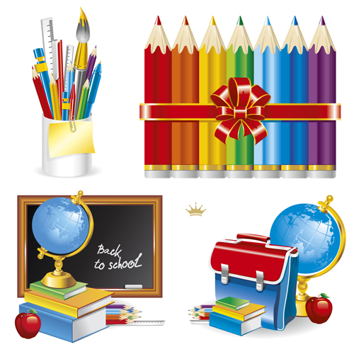 Set of School supplies elements vector 05  