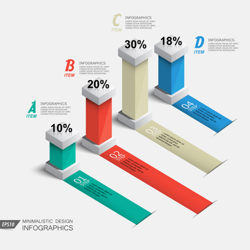 Set of 3d effect Infographics elements vector 06  