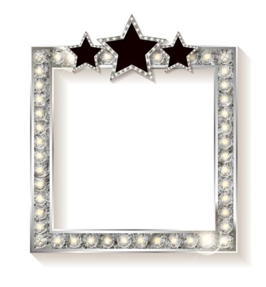 Silver diamond frame with star vector  