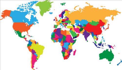 Simple color world map vector 01  