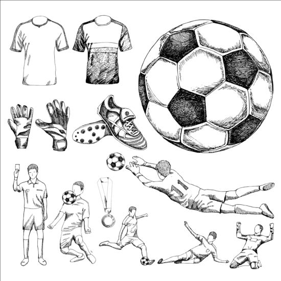 Éléments de soccer dessinés à la main vecteur matériel 02  