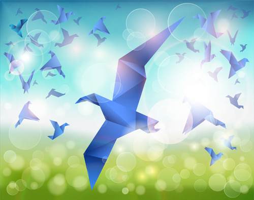 Spring background with origami birds vector  