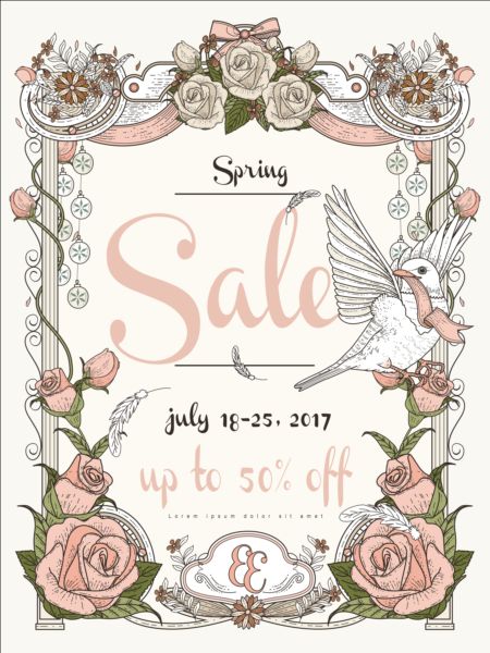 Spring sale poster with flowers vector 04  