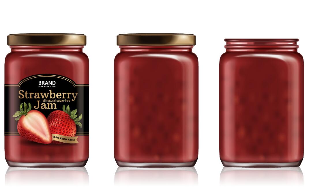 Strawberry jam package vector material  