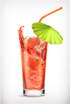 Strawberry juice with ice vector material  