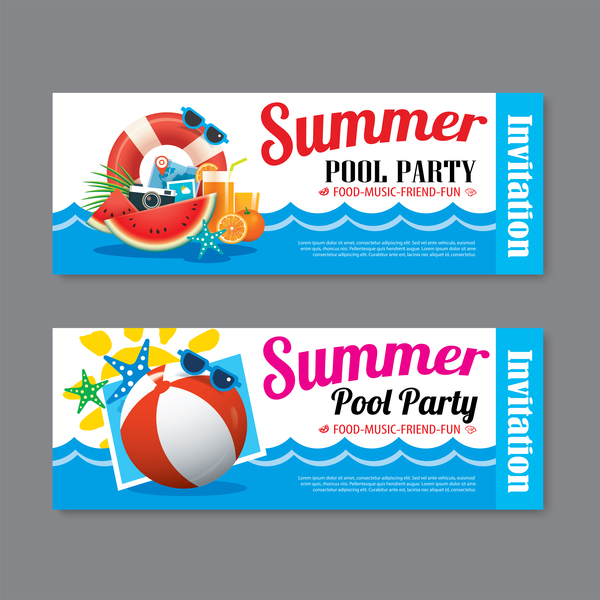 Summer pool party banners vector  