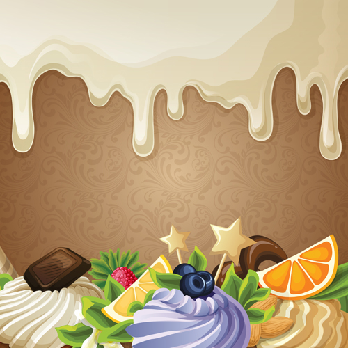 Sweet with drop chocolate background set vector 03  