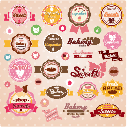 Sweet with ice cream labels cute design vector 02  