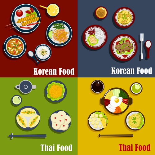 Thailändisch mit koreanischem Lebensmitteldesignvektor 02  