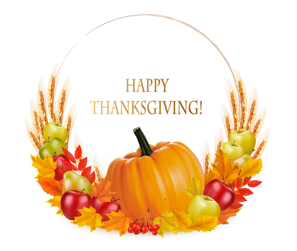 Thanksgiving background with colorful leaves and pumpkin vector 02  