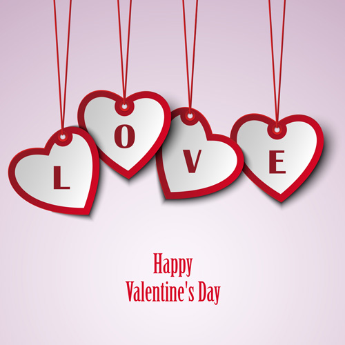 Valentine card with hanging hearts template vector  