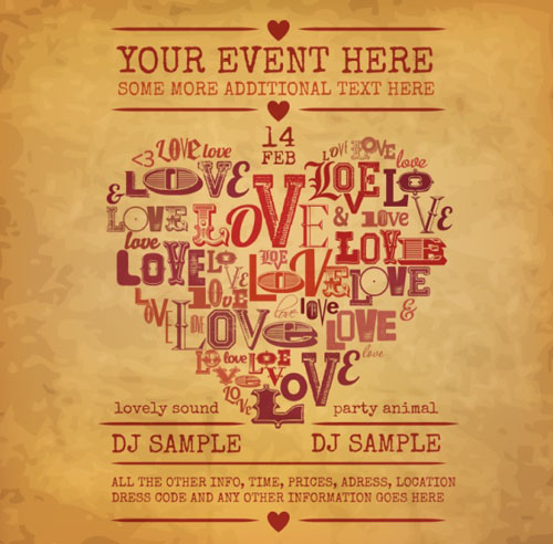 Valentine day vintage party poster vector  