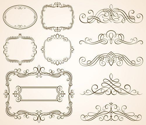 Vintage frames with calligraphic ornaments vector 02  