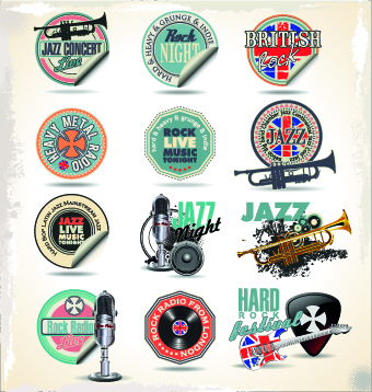 Vintage music sticker vector 02  