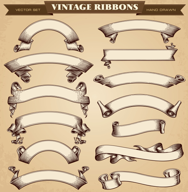 Vintage ribbon hand drawn vectors  