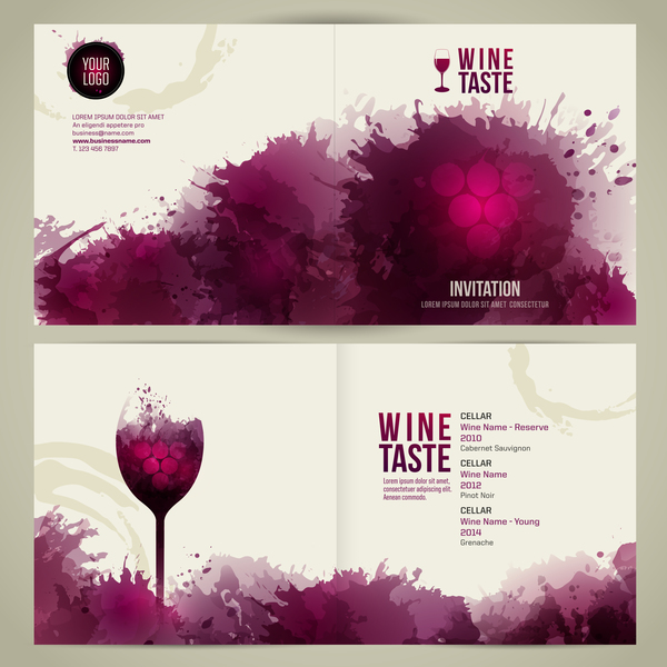Wine menu watecolor styles template vector 06  