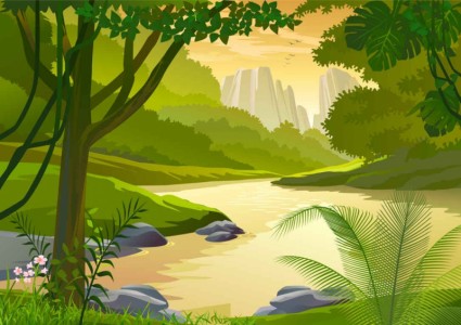 Cartoon natural landscapes beautiful vector 05  