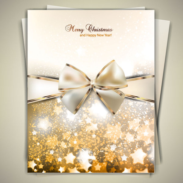Ornate Christmas cards with Bow vector material 04  