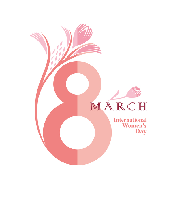 3 月 8 日 8の字と優しくピンク花のベクトルのシンボル  