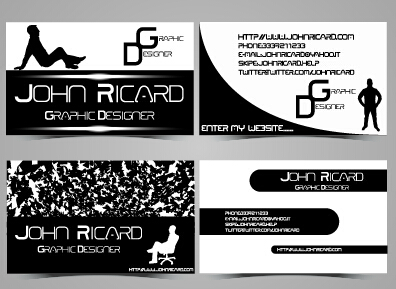 Black and white style people business cards vector 05  