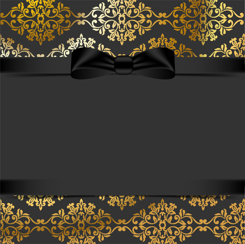 Black ornate background with black bow vector 04  