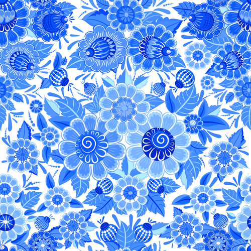 Blue ornaments floral pattern vector material 02  