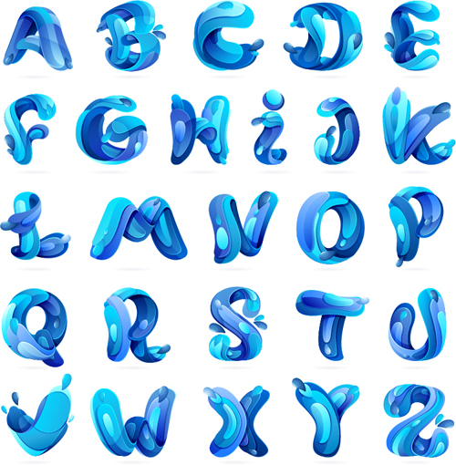 Blue water alphabets vector  