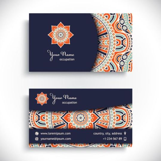 Business card with ethnic pattern vector set 03  