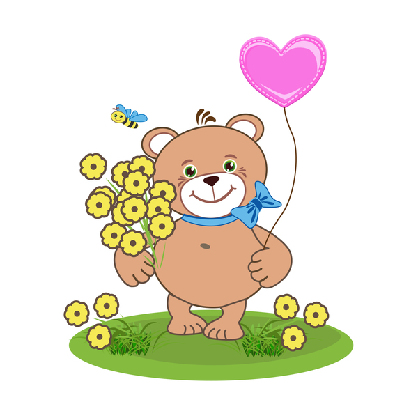 Cartoon cute teddy bear with heart vector material 05  