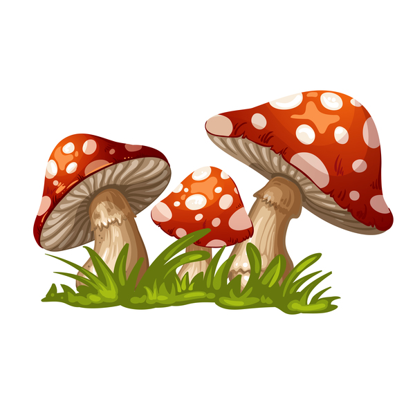 Cartoon mushrooms with grass vector 03  