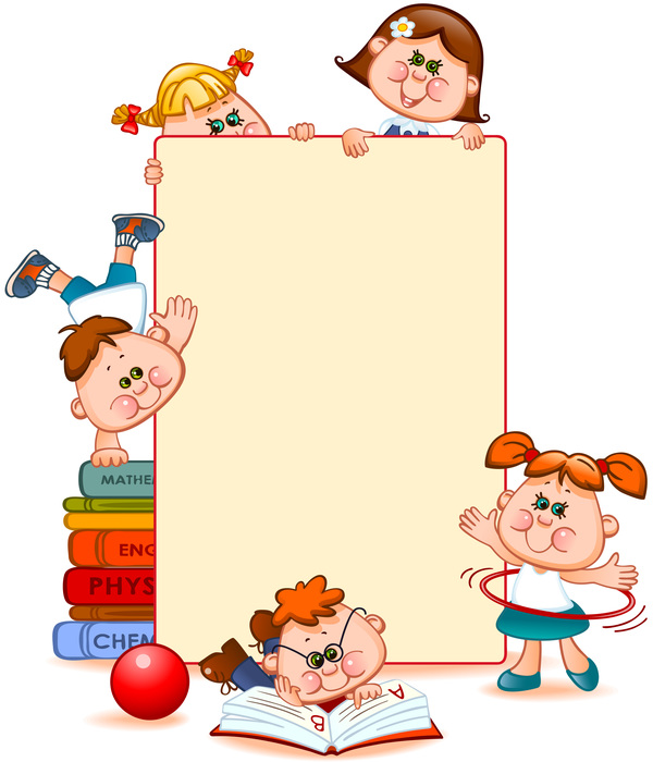 Cartoon school children with blank paper vector 07  