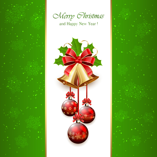 Christmas holly berry with bells vector background 08  