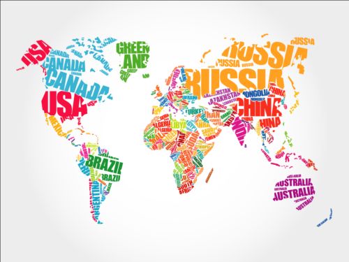Country text with world map vector  