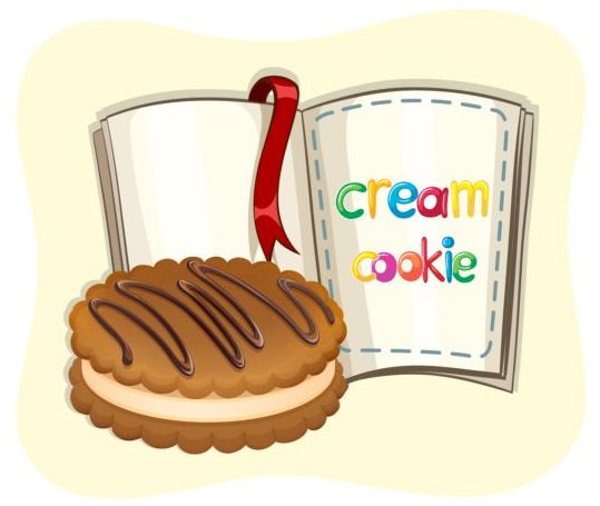 Cream cookie met boek vector  