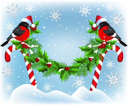 Cute bird with christmas background vector 02  