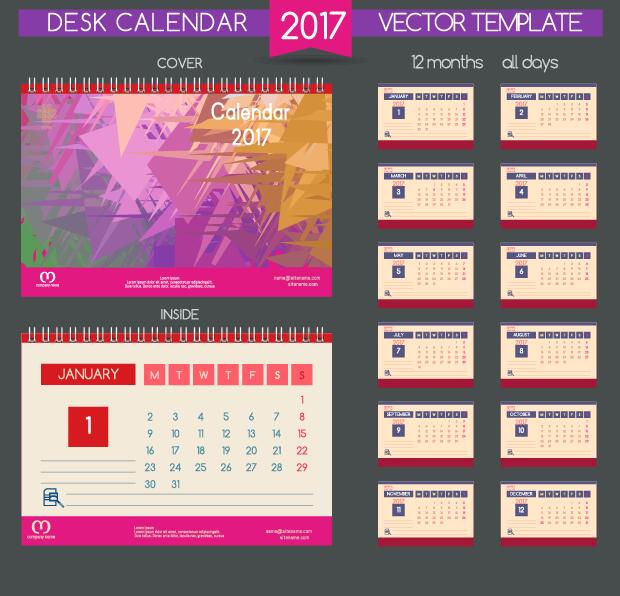 Desk 2017 kalender te dekken en binnen template vector 03  