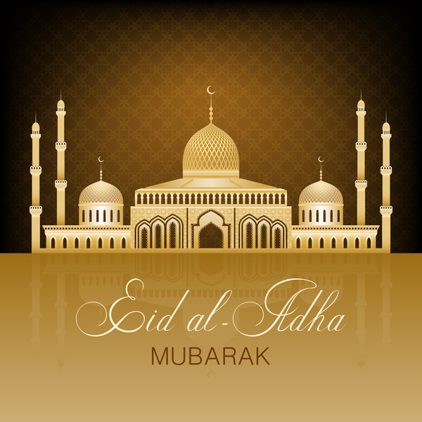 Eid ramadan mubarak golden background vectors 03  