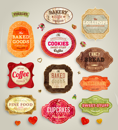 Cute Food Labels design vector 01  